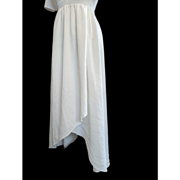 Women Short Sleeve Summer V Neck High Low Smocked Midi Dress Size XS - Picture 5 of 11